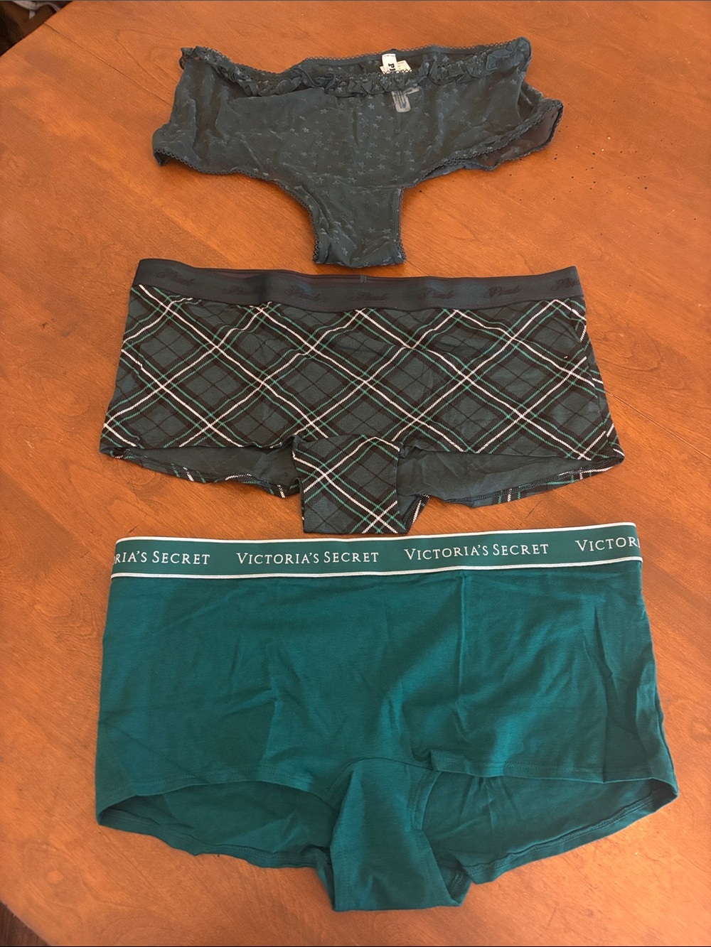 NWT Victoria's Secret & PINK Boyshort Panty Lot - 3 Pack Festive Green Plaid XL